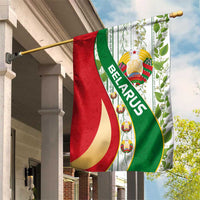 Belarus National Emblem Garden Flag with Green Red Gold Floral Folk Pattern Design