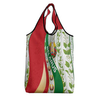 Belarus National Emblem Grocery Bag with Green Red Gold Floral Folk Pattern Design