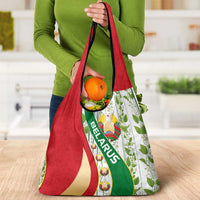 Belarus National Emblem Grocery Bag with Green Red Gold Floral Folk Pattern Design