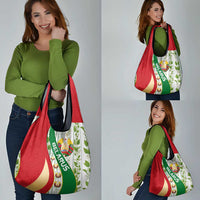 Belarus National Emblem Grocery Bag with Green Red Gold Floral Folk Pattern Design