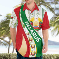 Belarus National Emblem Hawaiian Shirt with Green Red Gold Floral Folk Pattern Design