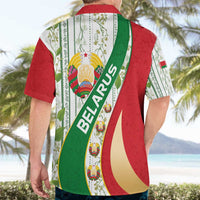 Belarus National Emblem Hawaiian Shirt with Green Red Gold Floral Folk Pattern Design