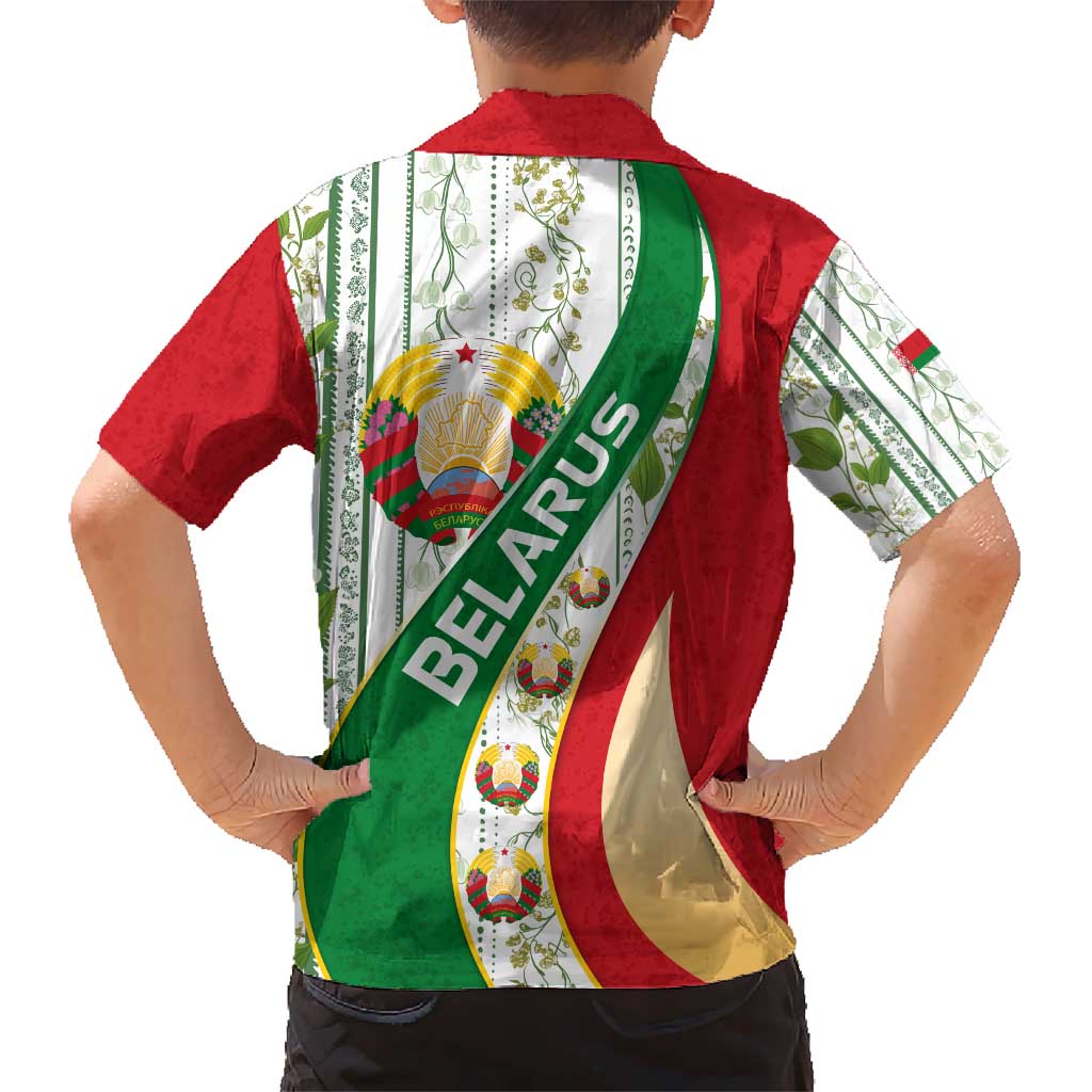 Belarus National Emblem Hawaiian Shirt with Green Red Gold Floral Folk Pattern Design