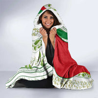 Belarus National Emblem Hooded Blanket with Green Red Gold Floral Folk Pattern Design
