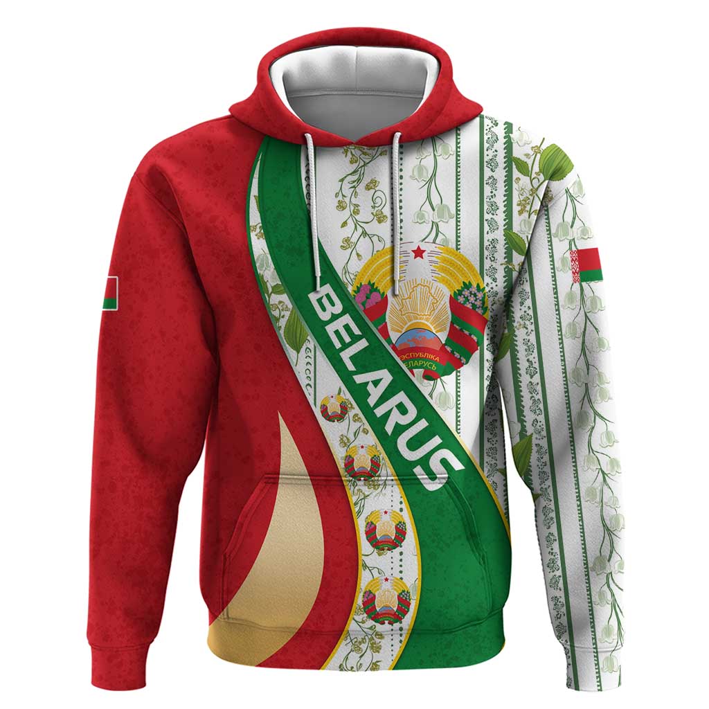 Belarus National Emblem Hoodie with Green Red Gold Floral Folk Pattern Design