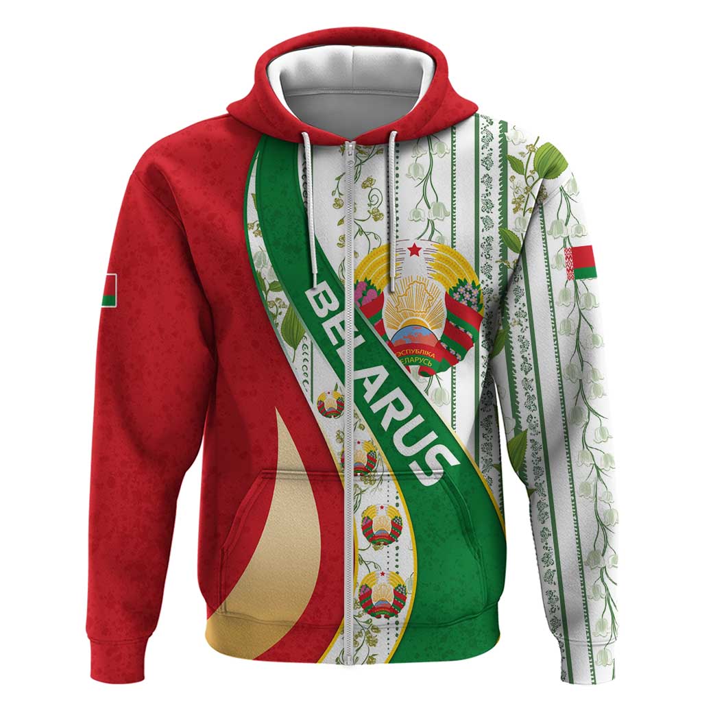 Belarus National Emblem Hoodie with Green Red Gold Floral Folk Pattern Design
