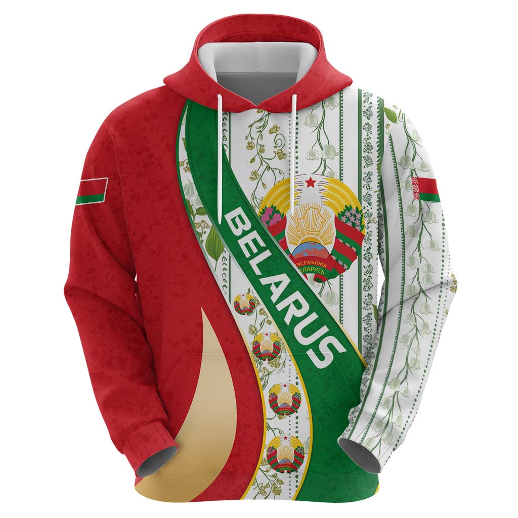 Belarus National Emblem Hoodie with Green Red Gold Floral Folk Pattern Design