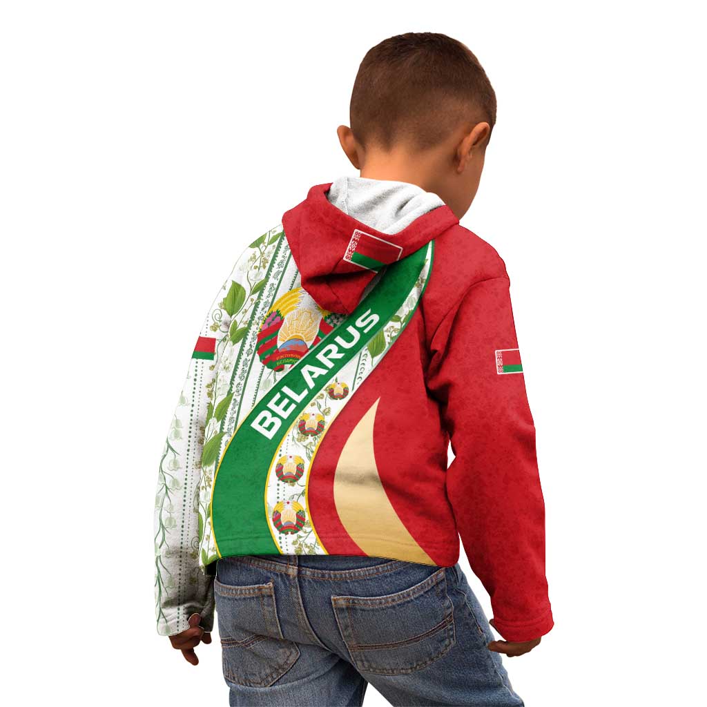 Belarus National Emblem Kid Hoodie with Green Red Gold Floral Folk Pattern Design
