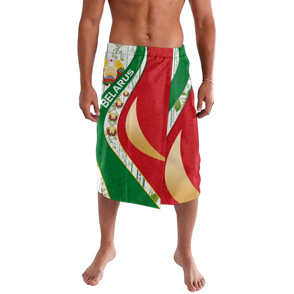 Belarus National Emblem Lavalava with Green Red Gold Floral Folk Pattern Design