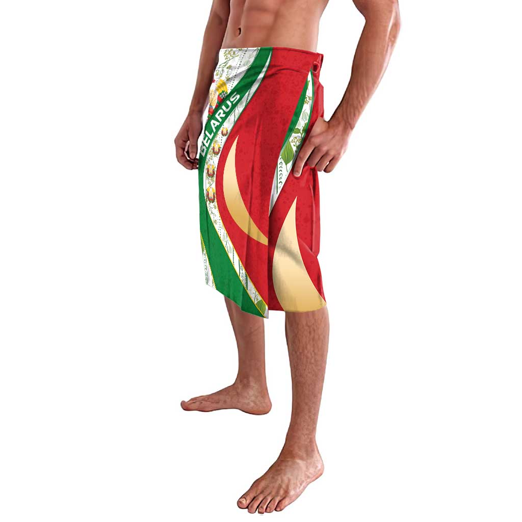 Belarus National Emblem Lavalava with Green Red Gold Floral Folk Pattern Design