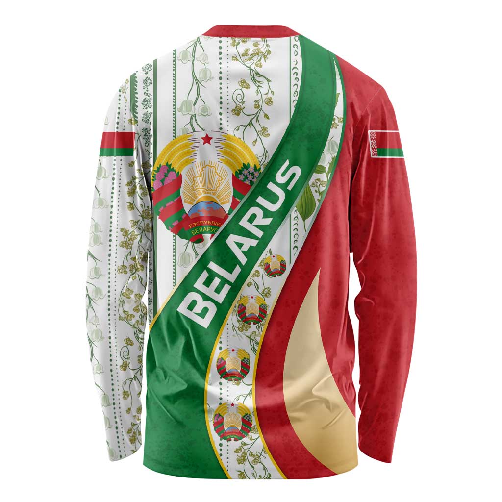 Belarus National Emblem Long Sleeve Shirt with Green Red Gold Floral Folk Pattern Design
