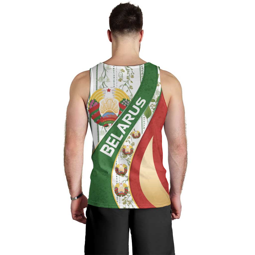 Belarus National Emblem Men Tank Top with Green Red Gold Floral Folk Pattern Design