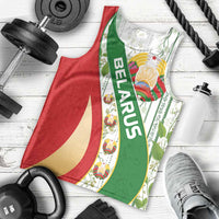 Belarus National Emblem Men Tank Top with Green Red Gold Floral Folk Pattern Design