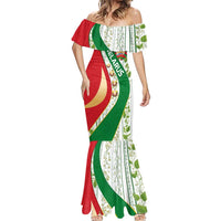 Belarus National Emblem Mermaid Dress with Green Red Gold Floral Folk Pattern Design