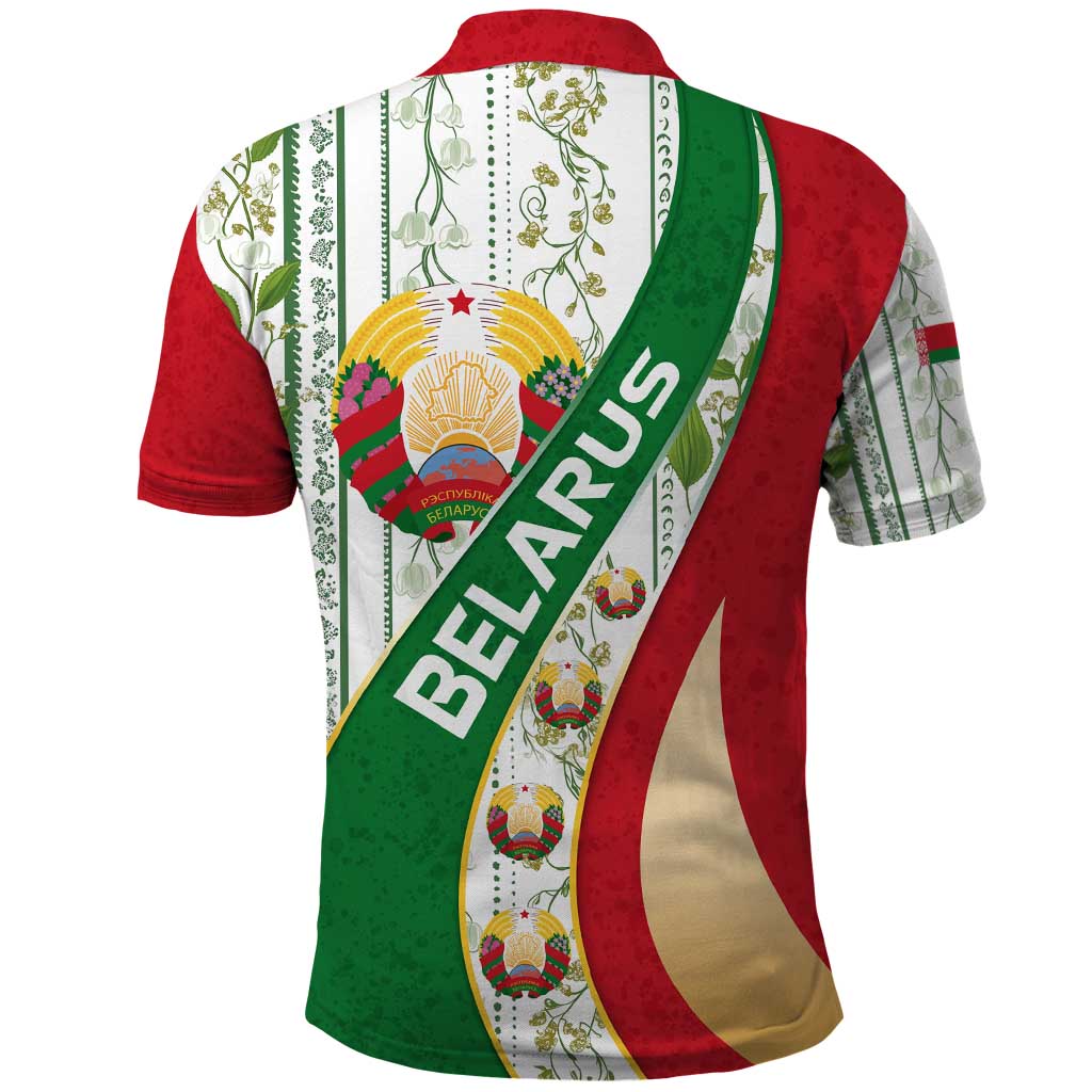 Belarus National Emblem Polo Shirt with Green Red Gold Floral Folk Pattern Design