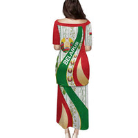 Belarus National Emblem Puletasi with Green Red Gold Floral Folk Pattern Design