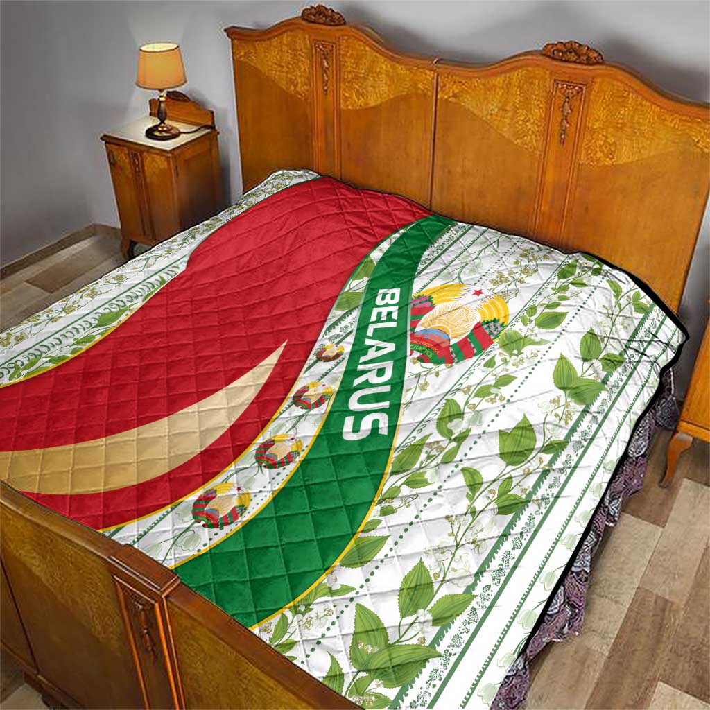 Belarus National Emblem Quilt with Green Red Gold Floral Folk Pattern Design