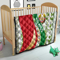 Belarus National Emblem Quilt with Green Red Gold Floral Folk Pattern Design