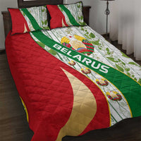 Belarus National Emblem Quilt Bed Set with Green Red Gold Floral Folk Pattern Design