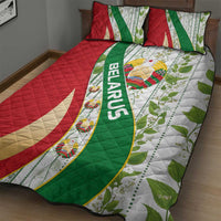 Belarus National Emblem Quilt Bed Set with Green Red Gold Floral Folk Pattern Design