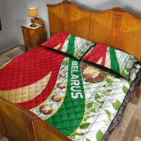 Belarus National Emblem Quilt Bed Set with Green Red Gold Floral Folk Pattern Design