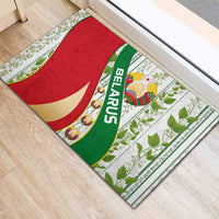 Belarus National Emblem Rubber Doormat with Green Red Gold Floral Folk Pattern Design