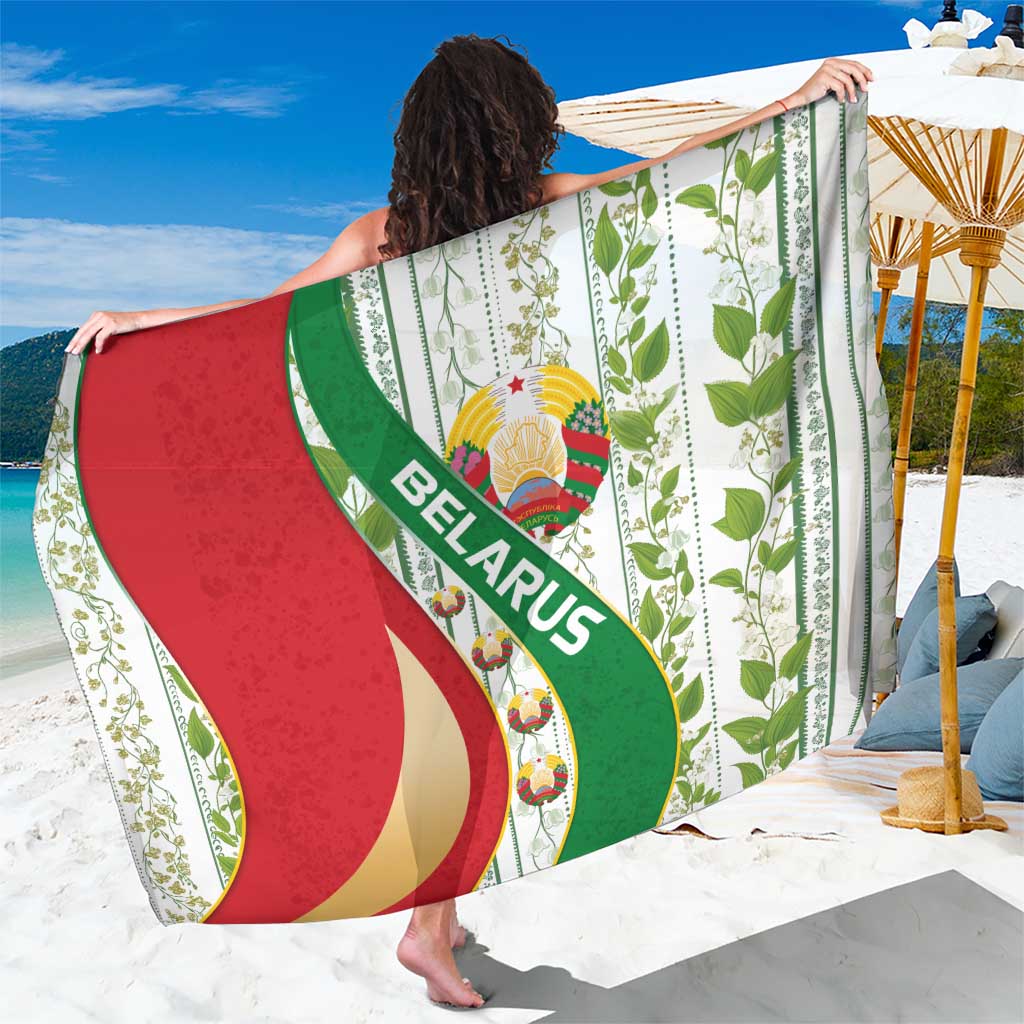 Belarus National Emblem Sarong with Green Red Gold Floral Folk Pattern Design