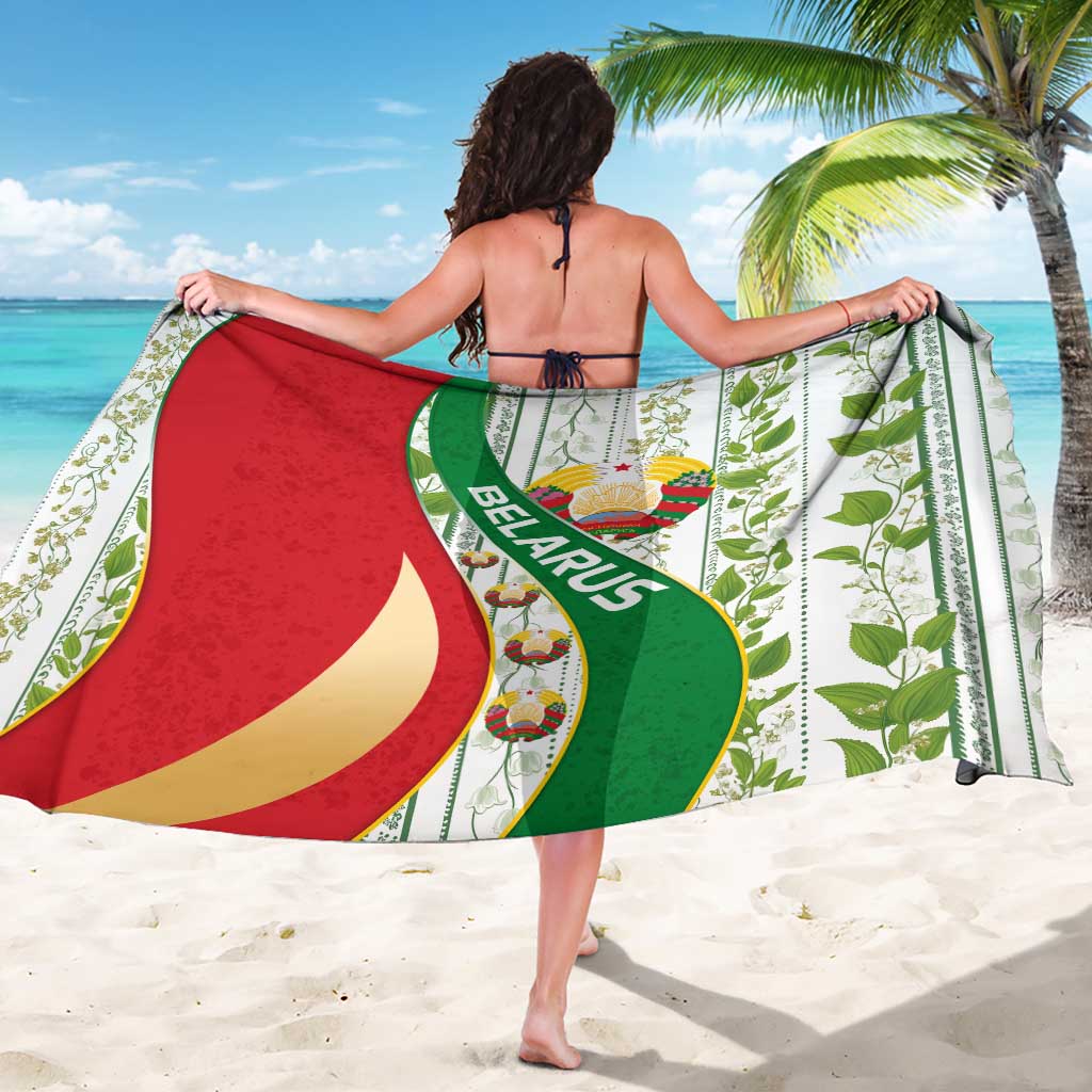 Belarus National Emblem Sarong with Green Red Gold Floral Folk Pattern Design