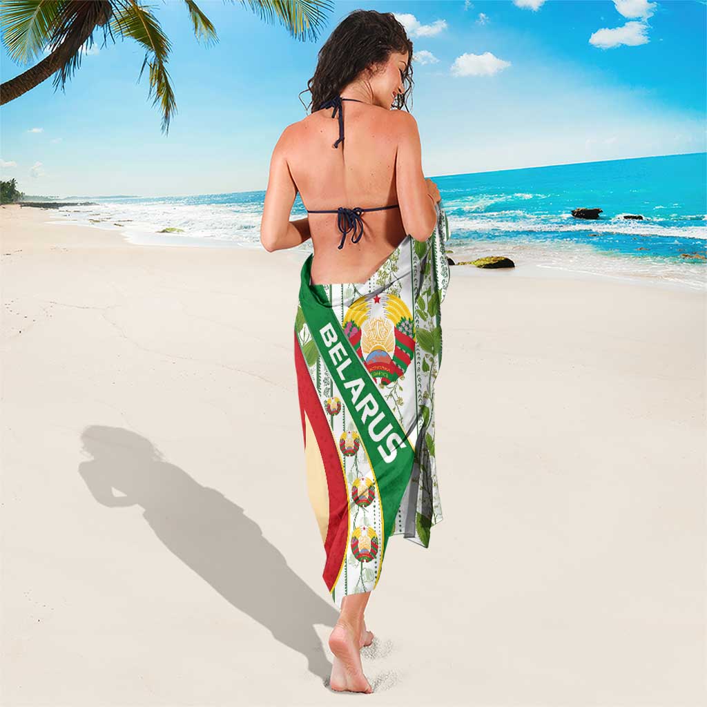 Belarus National Emblem Sarong with Green Red Gold Floral Folk Pattern Design