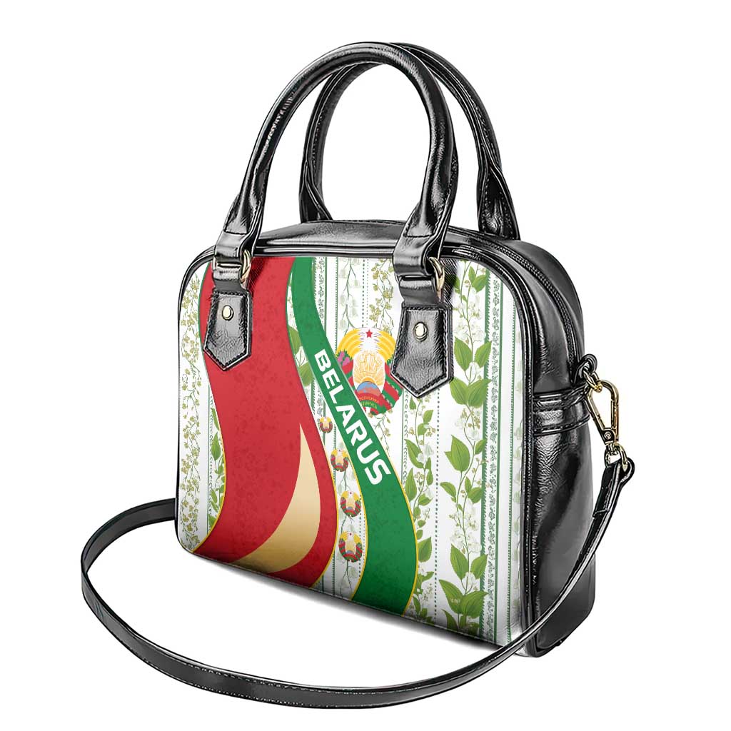 Belarus National Emblem Shoulder Handbag with Green Red Gold Floral Folk Pattern Design