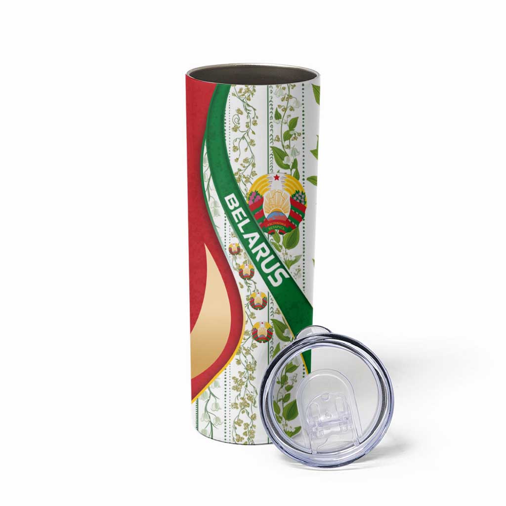 Belarus National Emblem Skinny Tumbler with Green Red Gold Floral Folk Pattern Design