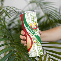 Belarus National Emblem Skinny Tumbler with Green Red Gold Floral Folk Pattern Design