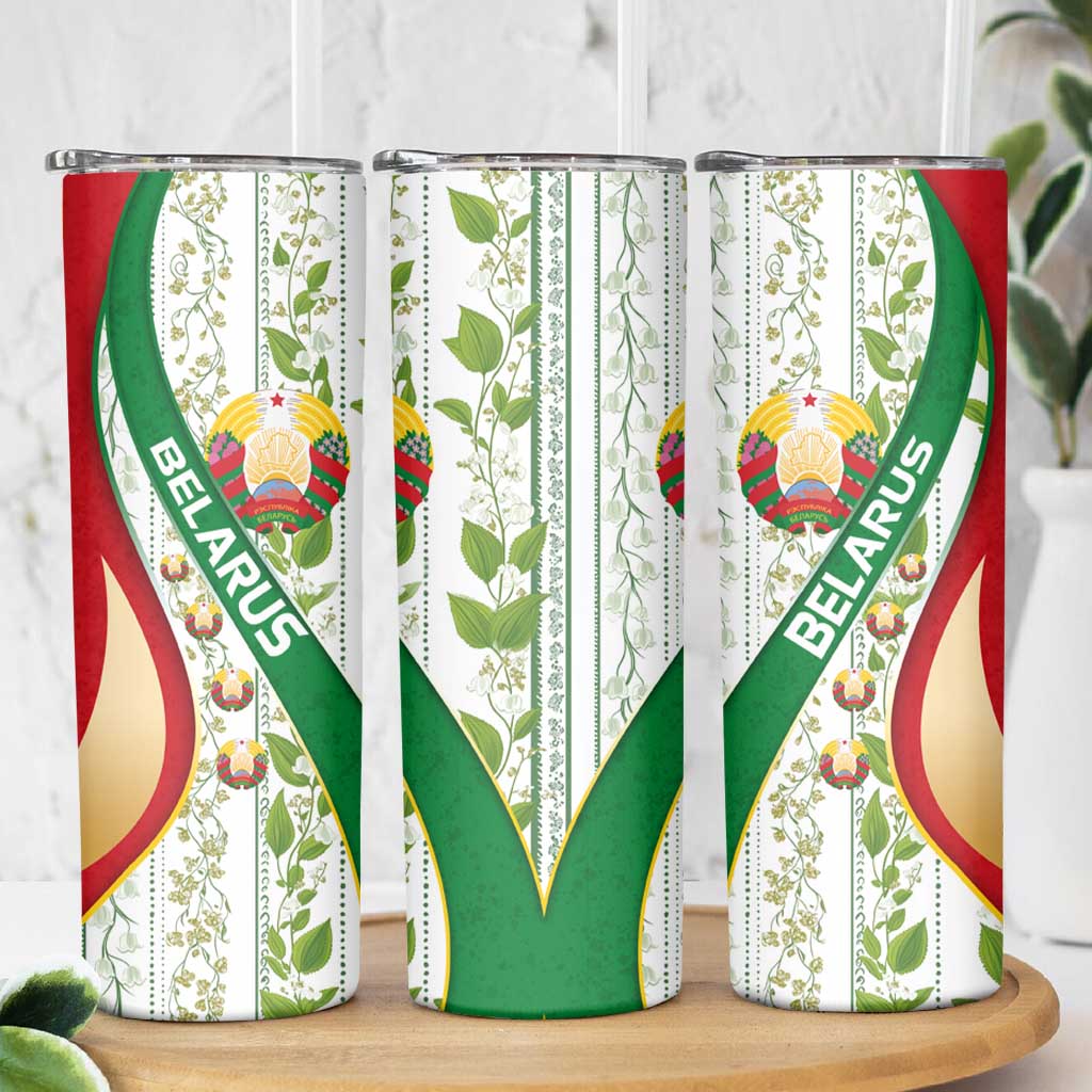Belarus National Emblem Skinny Tumbler with Green Red Gold Floral Folk Pattern Design