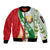Belarus National Emblem Sleeve Zip Bomber Jacket with Green Red Gold Floral Folk Pattern Design