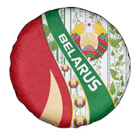 Belarus National Emblem Spare Tire Cover with Green Red Gold Floral Folk Pattern Design