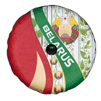 Belarus National Emblem Spare Tire Cover with Green Red Gold Floral Folk Pattern Design