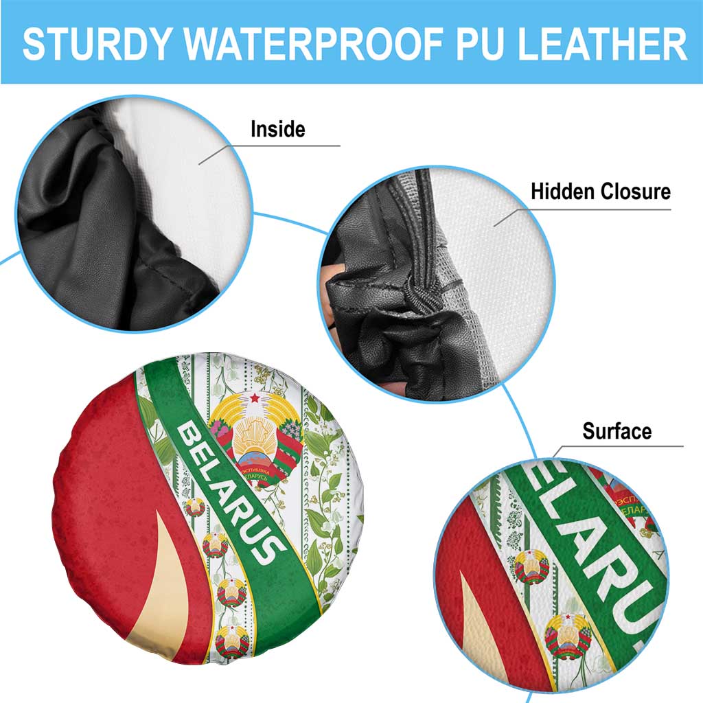 Belarus National Emblem Spare Tire Cover with Green Red Gold Floral Folk Pattern Design