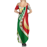 Belarus National Emblem Summer Maxi Dress with Green Red Gold Floral Folk Pattern Design