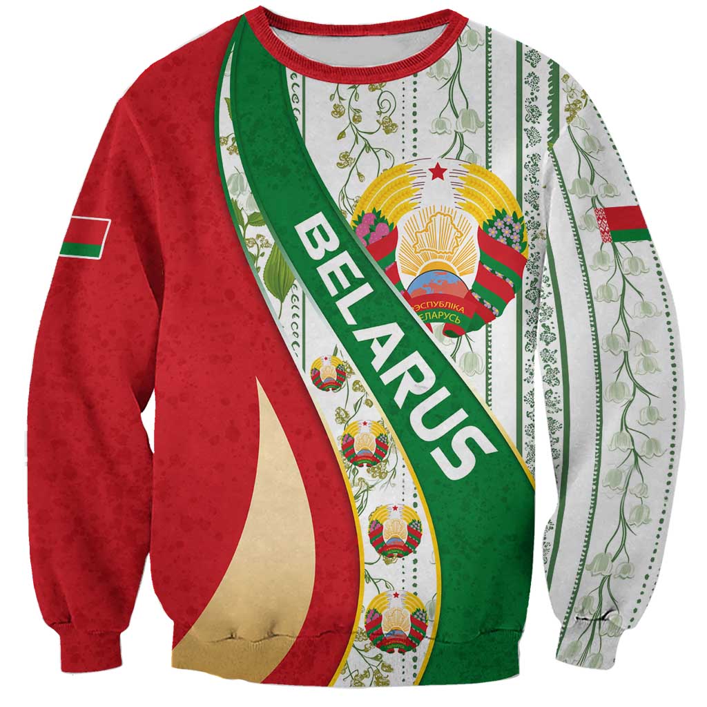 Belarus National Emblem Sweatshirt with Green Red Gold Floral Folk Pattern Design