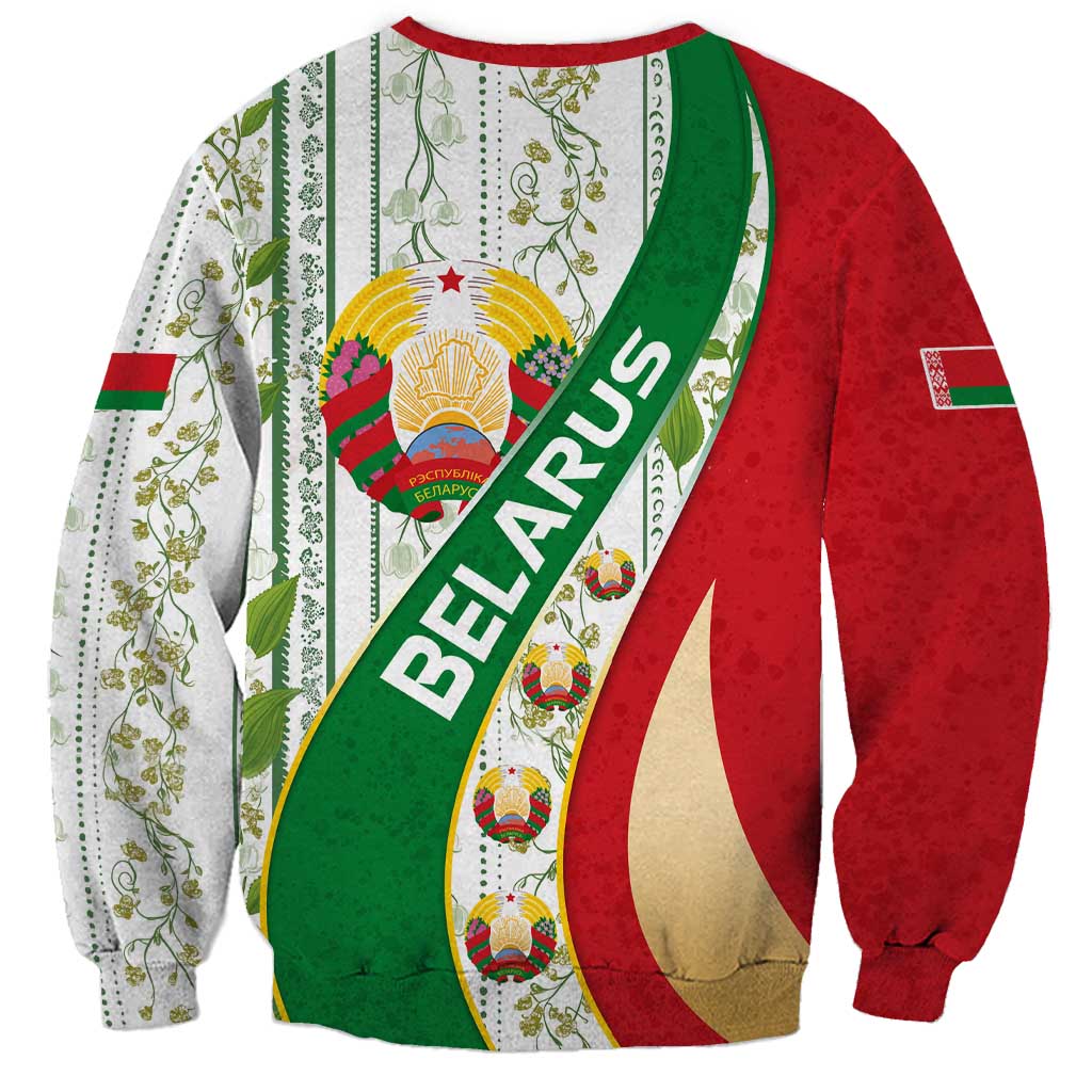 Belarus National Emblem Sweatshirt with Green Red Gold Floral Folk Pattern Design