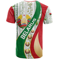 Belarus National Emblem T Shirt with Green Red Gold Floral Folk Pattern Design