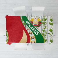 Belarus National Emblem Tablecloth with Green Red Gold Floral Folk Pattern Design
