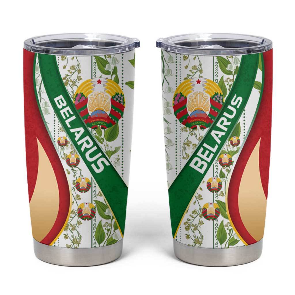 Belarus National Emblem Tumbler Cup with Green Red Gold Floral Folk Pattern Design