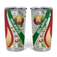 Belarus National Emblem Tumbler Cup with Green Red Gold Floral Folk Pattern Design