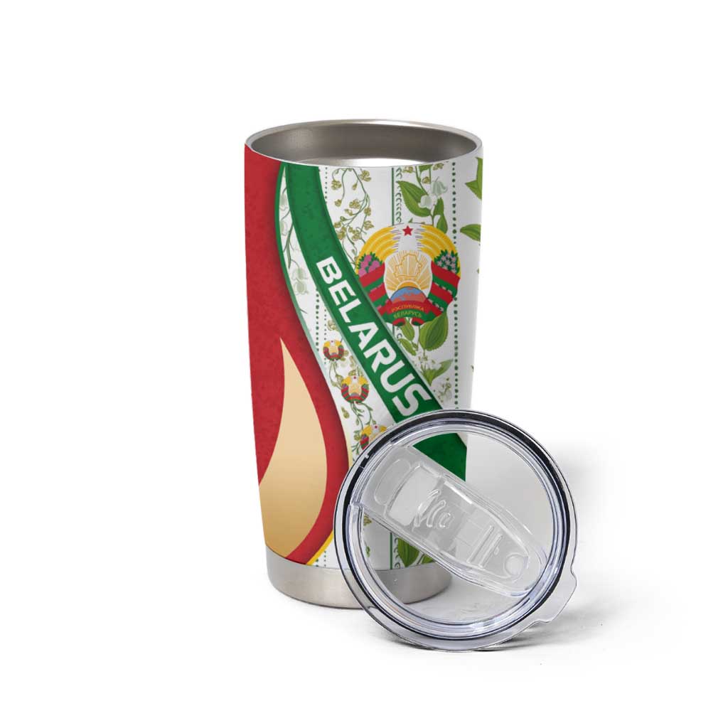 Belarus National Emblem Tumbler Cup with Green Red Gold Floral Folk Pattern Design