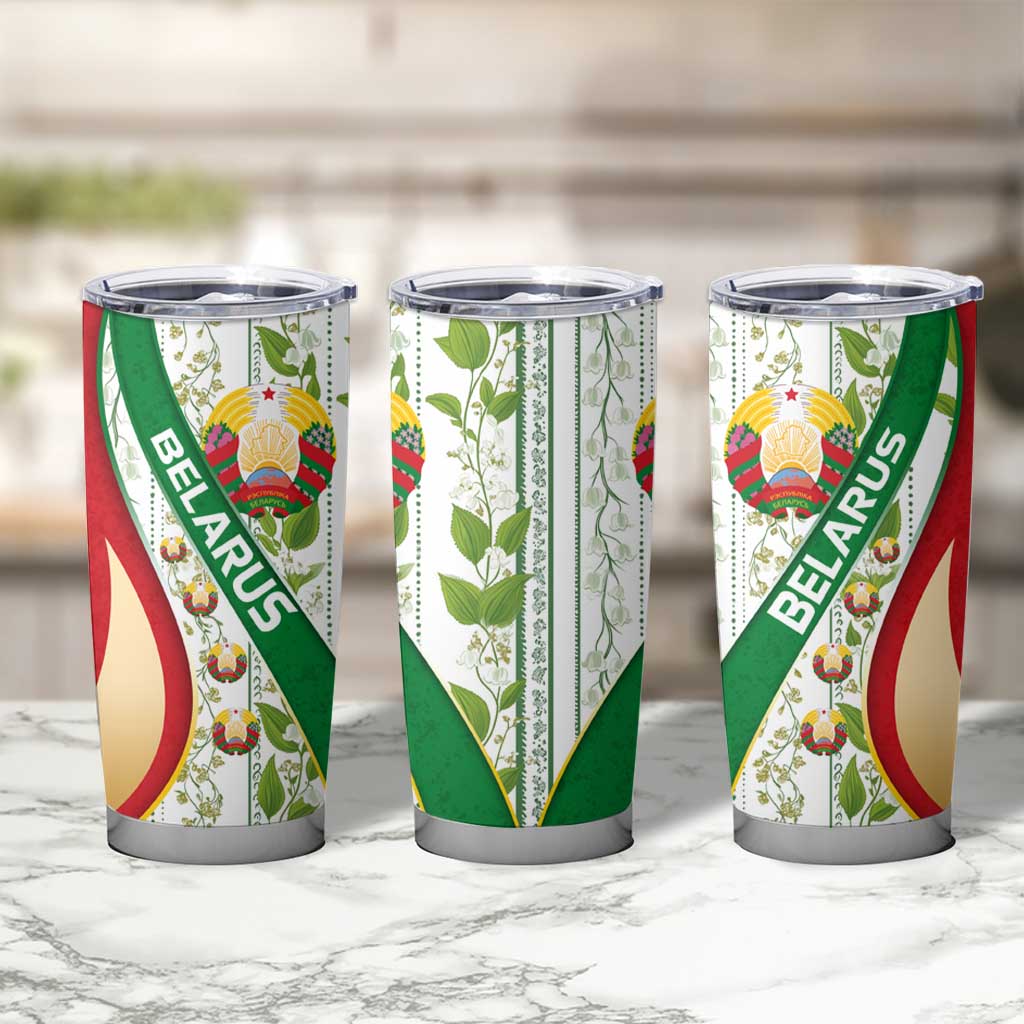 Belarus National Emblem Tumbler Cup with Green Red Gold Floral Folk Pattern Design