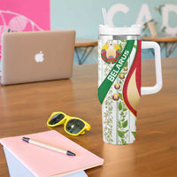 Belarus National Emblem Tumbler With Handle with Green Red Gold Floral Folk Pattern Design