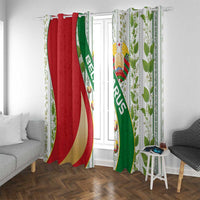 Belarus National Emblem Window Curtain with Green Red Gold Floral Folk Pattern Design