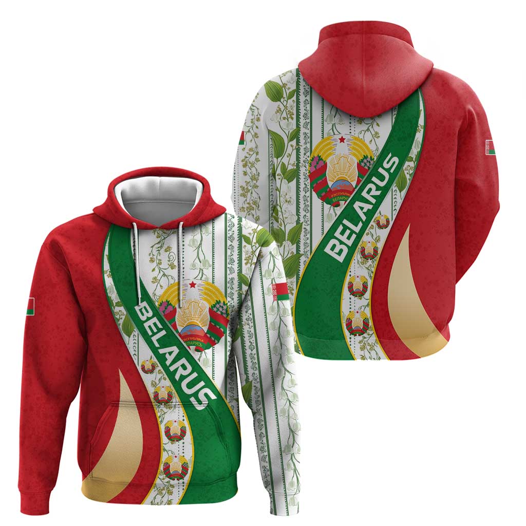 Belarus National Emblem Zip Hoodie with Green Red Gold Floral Folk Pattern Design