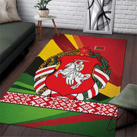 Belarus Red and Yellow National Crest Area Rug with Pahonia Knight and Folk Motif Design